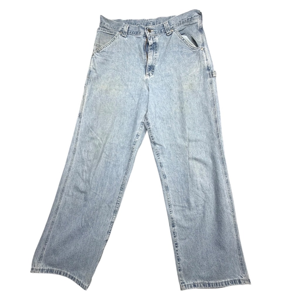 Lee Riveted Dungarees Mens 36x30 Light Wash Carpenter Jeans Relaxed Fit Blue